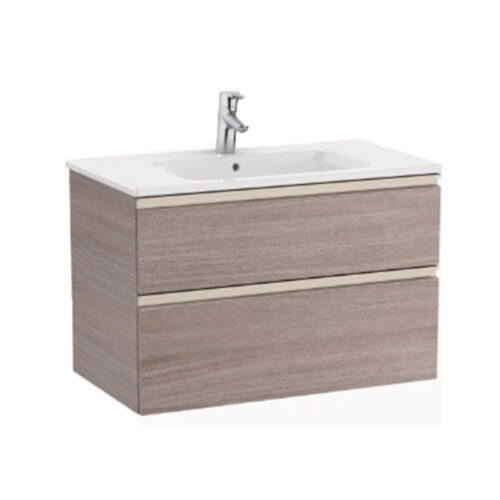 Roca unik mueble 800x46 con 2 gavetas de roble texturizado incluye lavabo blanco centrado